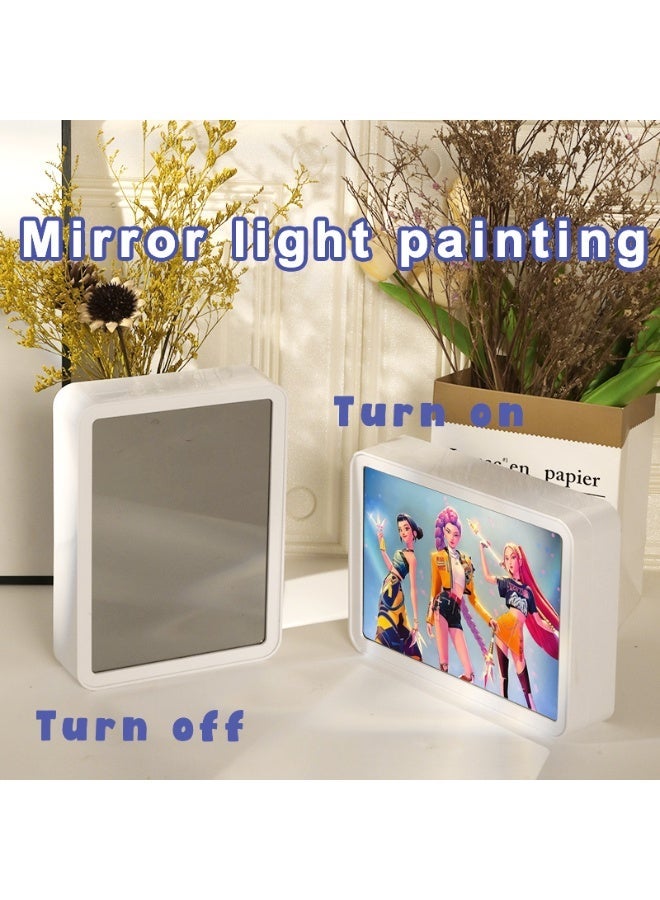 ECLux K-Pop Demon Hunter Mirror Lamp Painting, a 2-in-1 magic mirror and LED art frame, with three adjustable light colors, USB rechargeable decorative lamp, a perfect birthday and holiday gift for fans, suitable for bedroom and dressing table decoration. - Image 1